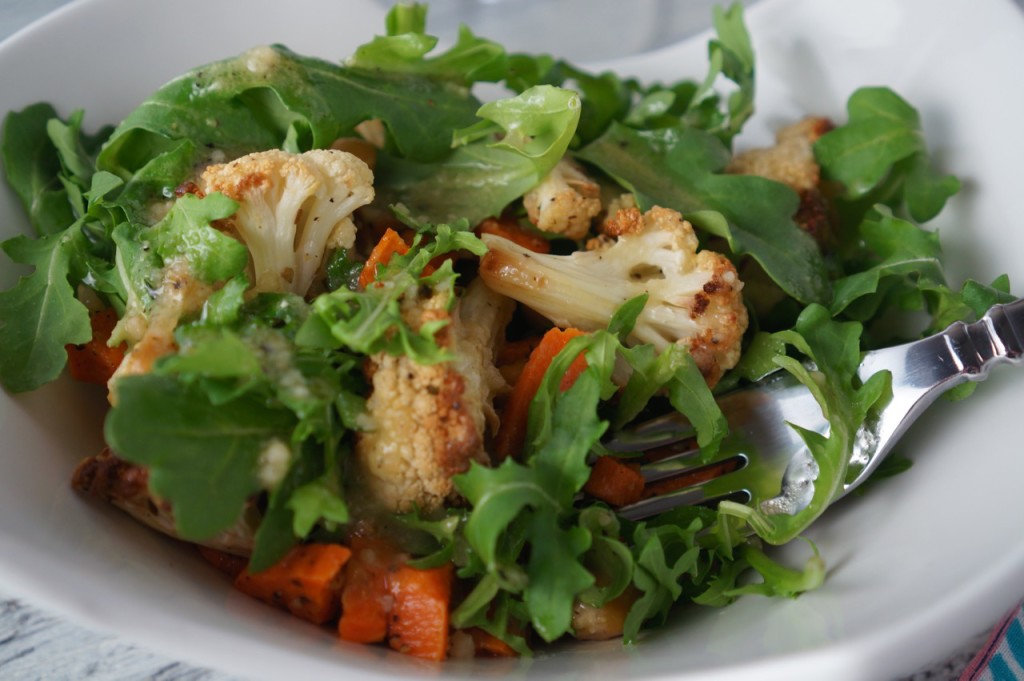 Roasted Cauliflower, Chickpea, and Arugula Salad